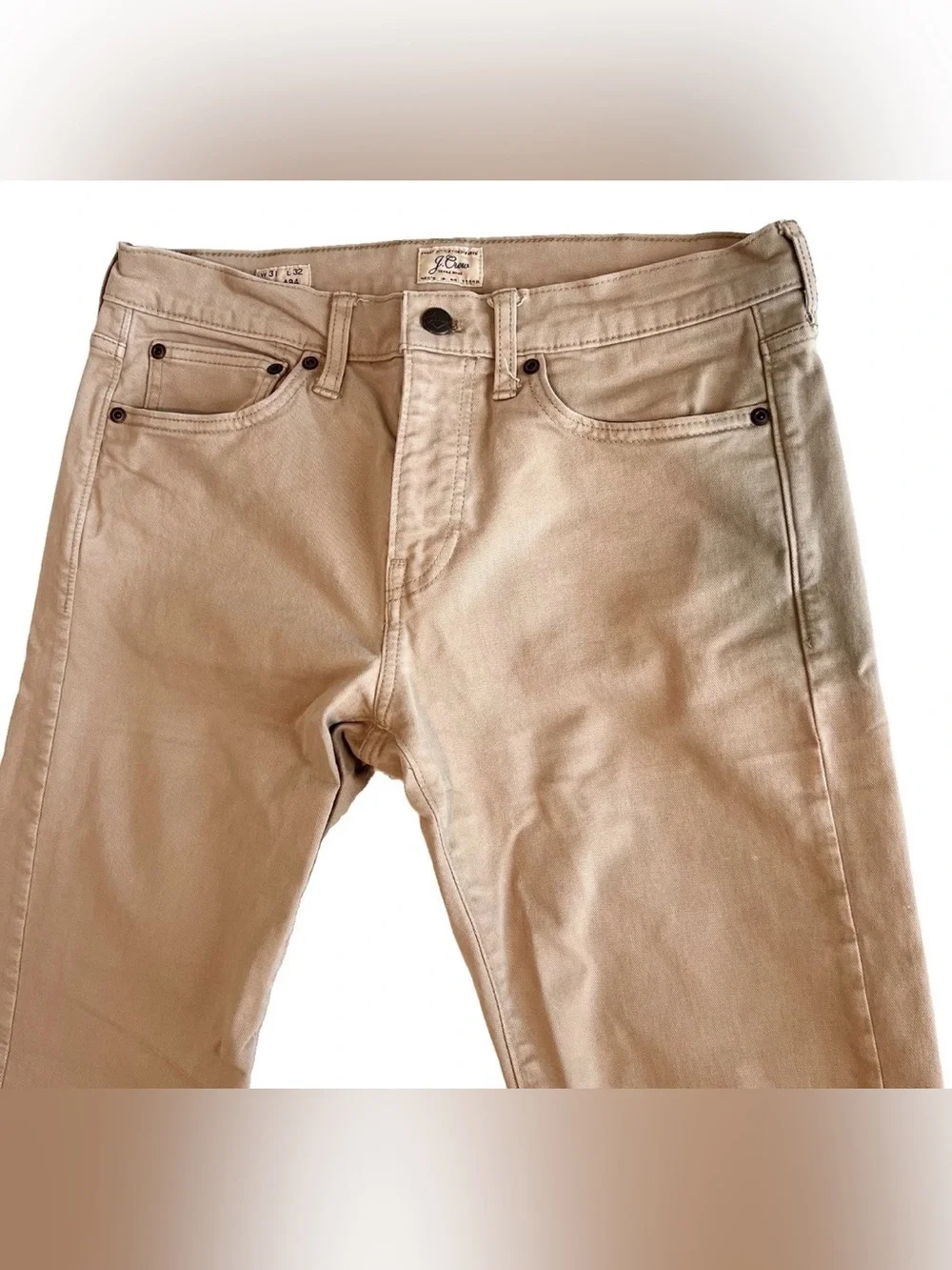 J.Crew Jeans 31x32 Mens 484 Stretch Slim Taper Khaki Tan Brown Straw Denim Y2K